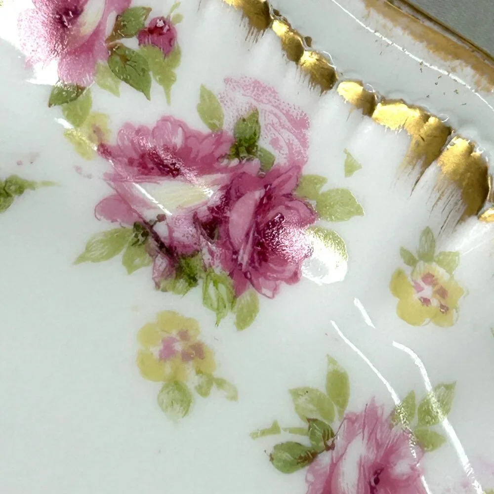 Theodore Haviland Limoges France Floral Oval Serving Platter Set With‎ Gold Trim